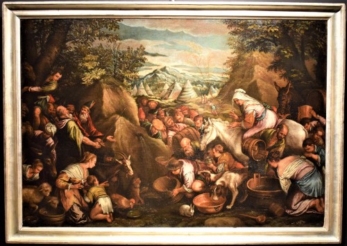 Moses makes water gush out of the rock Workshop of Francesco Bassano II - Paintings & Drawings Style Renaissance